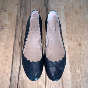 Chloe Lauren Leather Scalloped Ballet Flat, 38